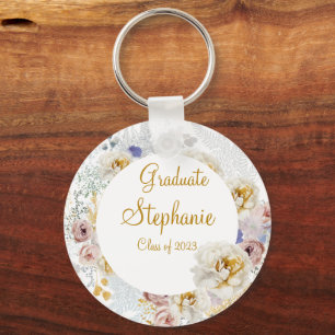 Modern Floral Graduation Party Favour Gift Keychain