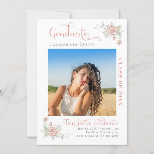 Modern Floral Graduation Party Photo Invitation