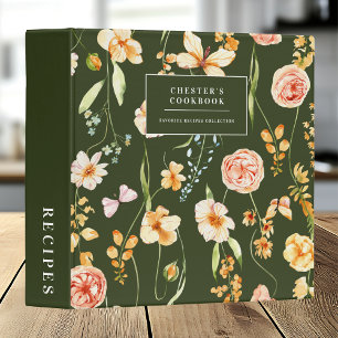 Modern Floral Green Grace Chic Trendy Recipes Binder