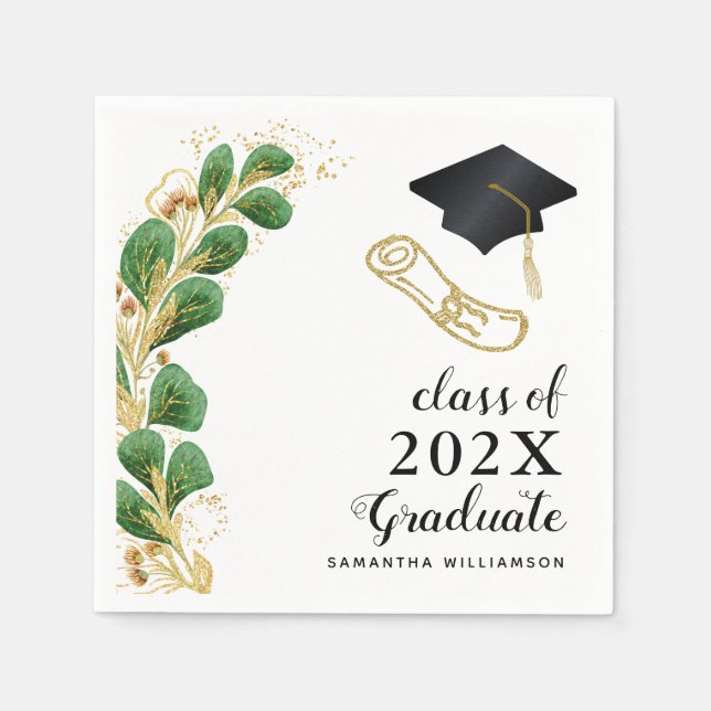 Modern Floral Greenery Class of 2025 Graduation Napkin (Front)