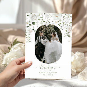 Modern Floral Greenery Wedding Photo Thank You Card