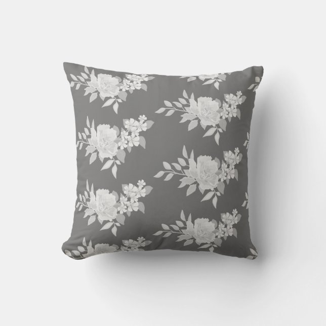 Modern Floral Grey Throw Pillow (Front)