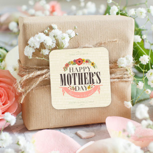 Modern Floral Happy Mother`s Day Square Sticker