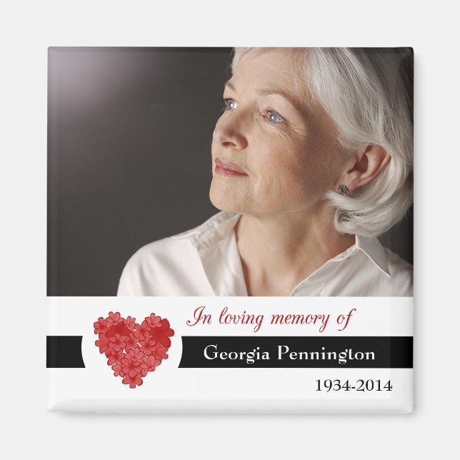 Modern floral heart in memory of photo magnet (Front)
