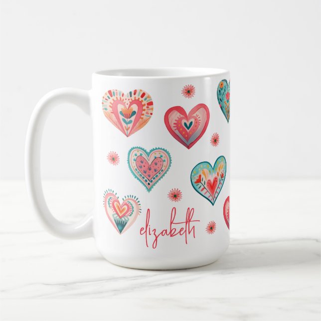 Modern Floral Heart Pattern Coffee Mug (Left)