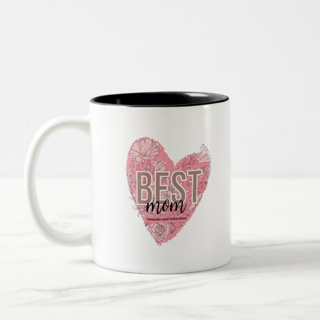 Modern Floral Heart   Two-Tone Coffee Mug (Left)