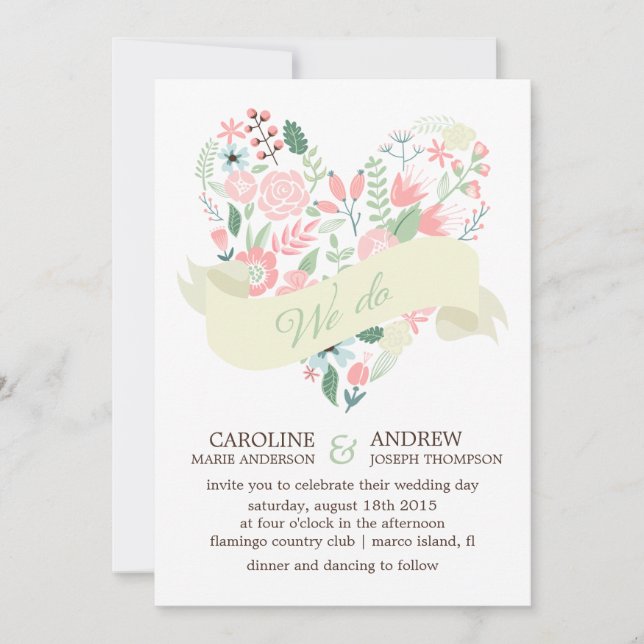 Modern Floral Heart Wedding Invitation (Front)