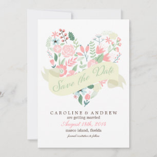 Modern Floral Heart Wedding Save the Date