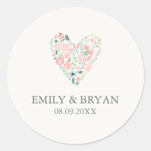 Modern Floral Heart Wedding Sticker