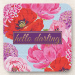 Modern Floral Hello Darling Square Coaster<br><div class="desc">Custom Coaster's Available in Multiple Colours,  Patterns and Themes. Please Contact us with any Customization Work.</div>