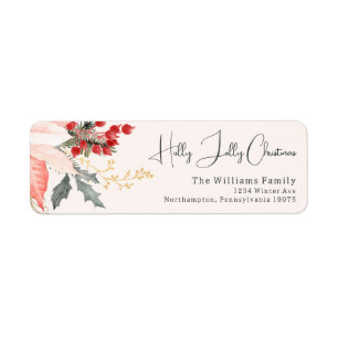 Modern Floral Holly Jolly Christmas Return Address