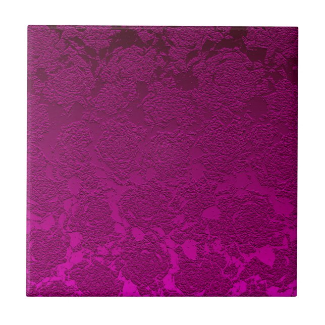 Modern Floral Hot Pink Fuchsia Girly Pattern Tile (Front)