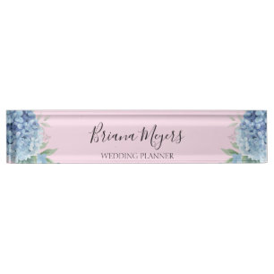 Modern Floral Hydrangeas Pink Business Nameplate