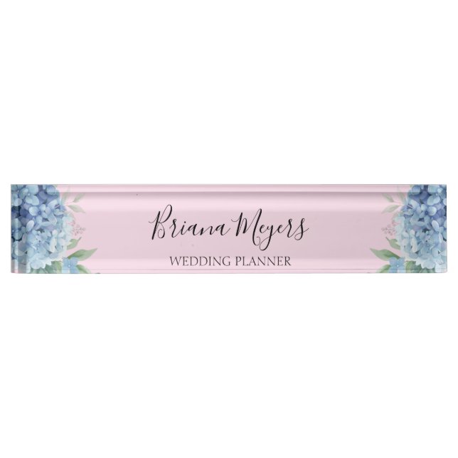 Modern Floral Hydrangeas Pink Business Nameplate (Front)
