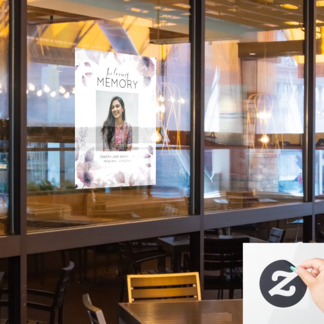 Modern Floral In Loving Memory | Photo Memorial Window Cling (Restaurant Window)