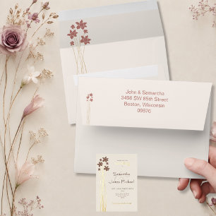 Modern Floral Ivory and Mauve Wedding Invitation Envelope