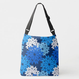 Modern Floral Kimono Print, Blue, Aqua & Navy Crossbody Bag