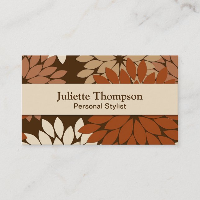 Modern Floral Kimono Print, Chocolate Brown & Tan Business Card (Front)
