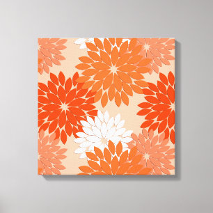 Modern Floral Kimono Print, Coral Orange on Peach Canvas Print