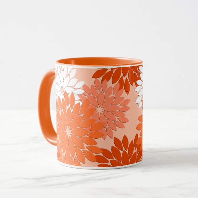 Modern Floral Kimono Print, Coral Orange on Peach Mug (Front Left)