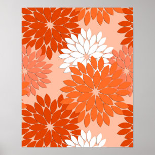 Modern Floral Kimono Print, Coral Orange on Peach Poster