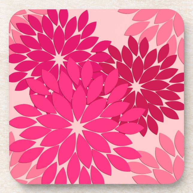 Modern Floral Kimono Print, Coral Pink Coaster (Front)