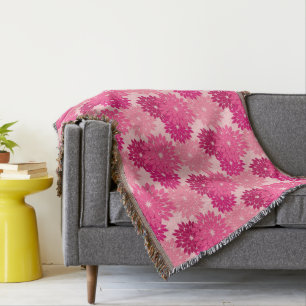 Modern Floral Kimono Print, Coral Pink Throw Blanket