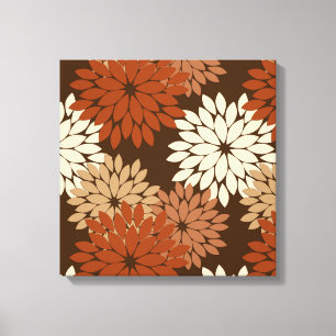 Modern Floral Kimono Print, Dark Brown and Tan Canvas Print