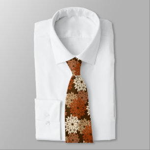 Modern Floral Kimono Print, Dark Brown and Tan Tie