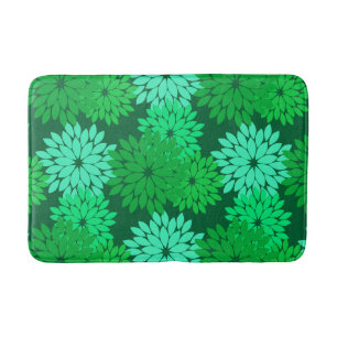 Modern Floral Kimono Print, Emerald and Jade Green Bath Mat