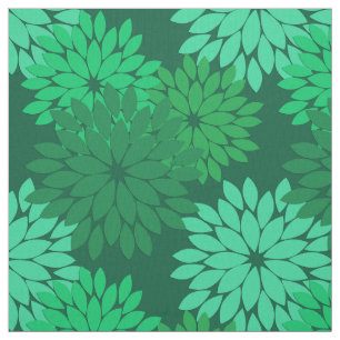 Modern Floral Kimono Print, Emerald and Jade Green Fabric