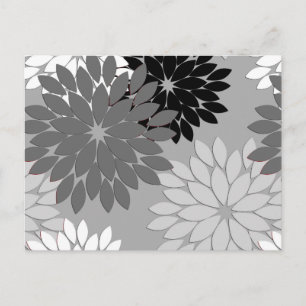 Modern Floral Kimono Print, Grey, Black and White Postcard