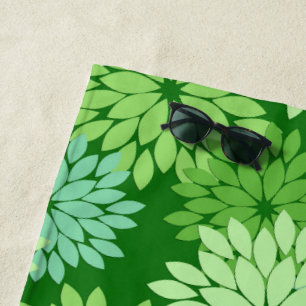 Modern Floral Kimono Print, Lime Green Beach Towel