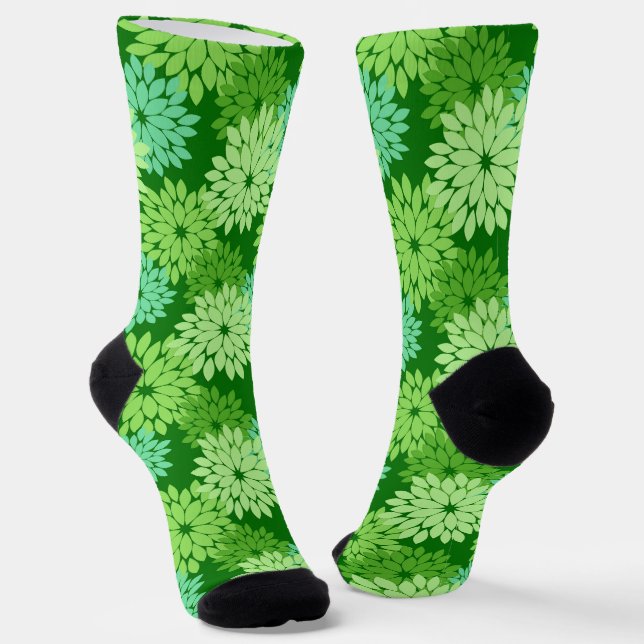 Modern Floral Kimono Print, Lime Green  Socks (Angled)