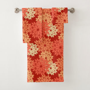 Modern Floral Kimono Print, Mandarin Orange Bath Towel Set