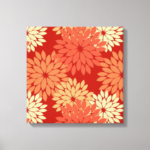 Modern Floral Kimono Print, Mandarin Orange Canvas Print