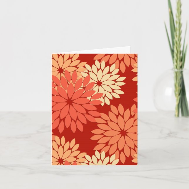 Modern Floral Kimono Print, Mandarin Orange Card (Front)