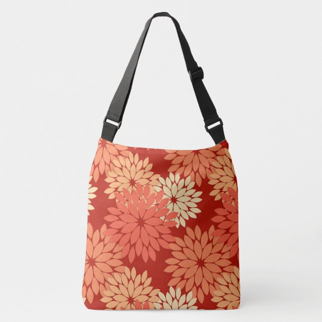 Modern Floral Kimono Print, Mandarin Orange Crossbody Bag (Front)