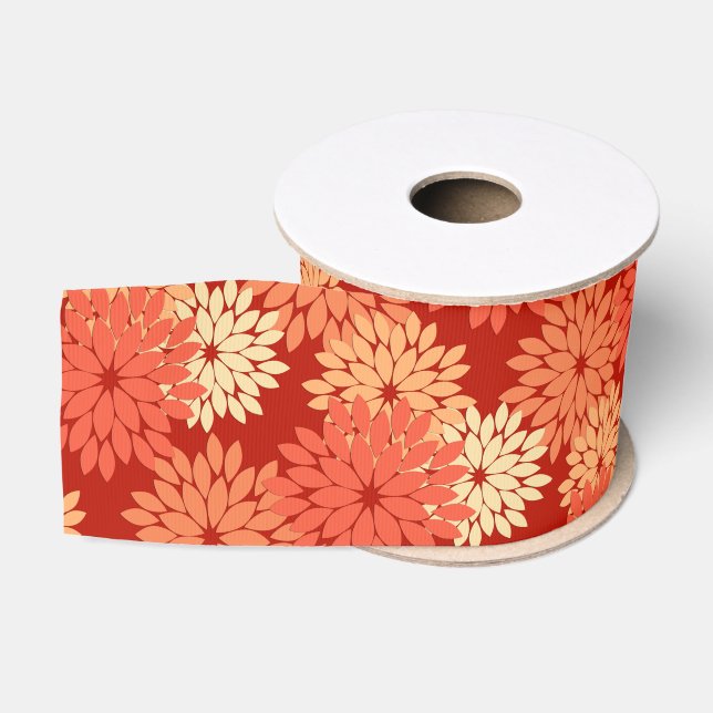 Modern Floral Kimono Print, Mandarin Orange Grosgrain Ribbon (Spool)