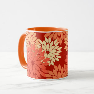 Modern Floral Kimono Print, Mandarin Orange Mug