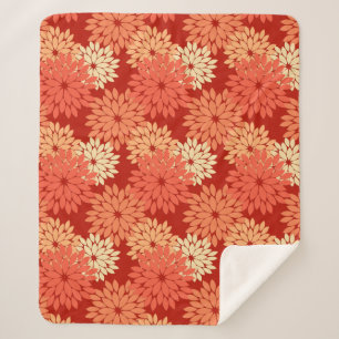 Modern Floral Kimono Print, Mandarin Orange Sherpa Blanket