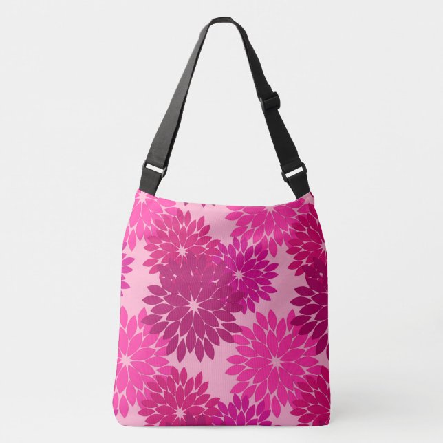 Modern Floral Kimono Print, Pink, Fuchsia and Wine Crossbody Bag (Front)