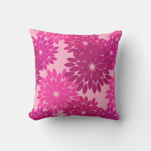 Modern Floral Kimono Print, Pink, Fuchsia and Wine Outdoor Pillow