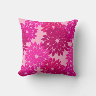 Modern Floral Kimono Print, Pink, Fuchsia and Wine Throw Pillow