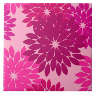 Modern Floral Kimono Print, Pink, Fuchsia and Wine Tile
