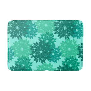 Modern Floral Kimono Print, Turquoise, Teal & Aqua Bath Mat