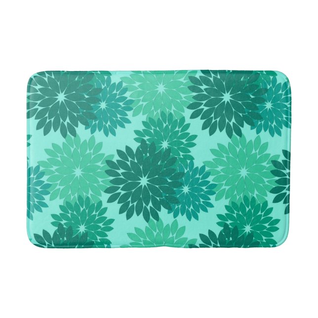 Modern Floral Kimono Print, Turquoise, Teal & Aqua Bath Mat (Front)
