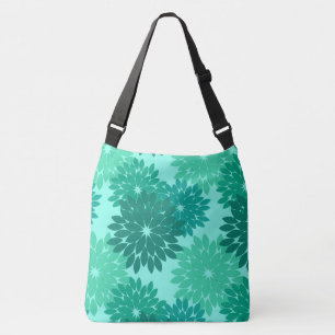 Modern Floral Kimono Print, Turquoise, Teal & Aqua Crossbody Bag