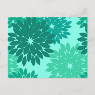 Modern Floral Kimono Print, Turquoise, Teal & Aqua Postcard