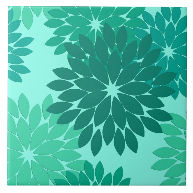 Modern Floral Kimono Print, Turquoise, Teal & Aqua Tile (Front)